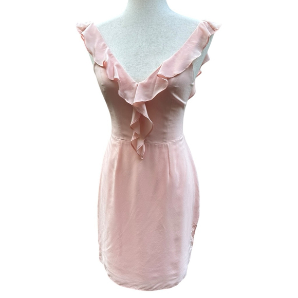 Amanda Uprichard Petal Pink Blush 100% Silk Mini Dress Small Ruffle V-Neck - Picture 11 of 12
